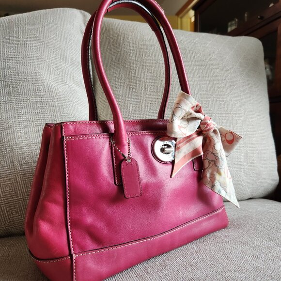 COACH Madeline satchel tote shoulder purse Magenta color with Coach ribbon - Picture 2 of 14